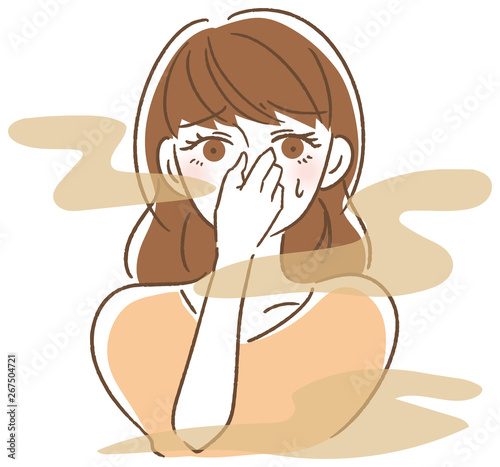 口臭くさい　女性　イラスト