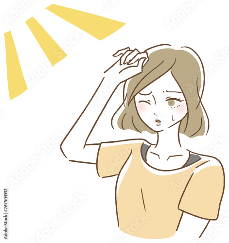日差し　気にする　女性　夏　イラスト