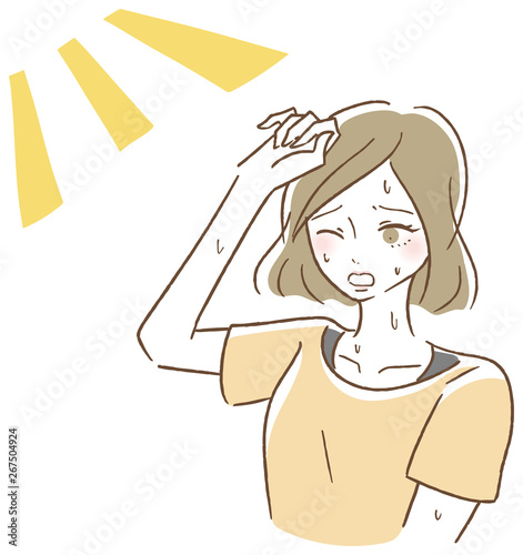 日差し　気にする　女性　夏　イラスト