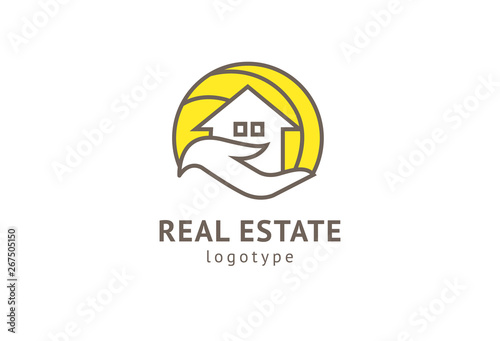 Abstract real estate agent logo icon vector design. Rent, sale of real estate vector logo, House cleaning, home security, real estate auction. Vector building logo concept.