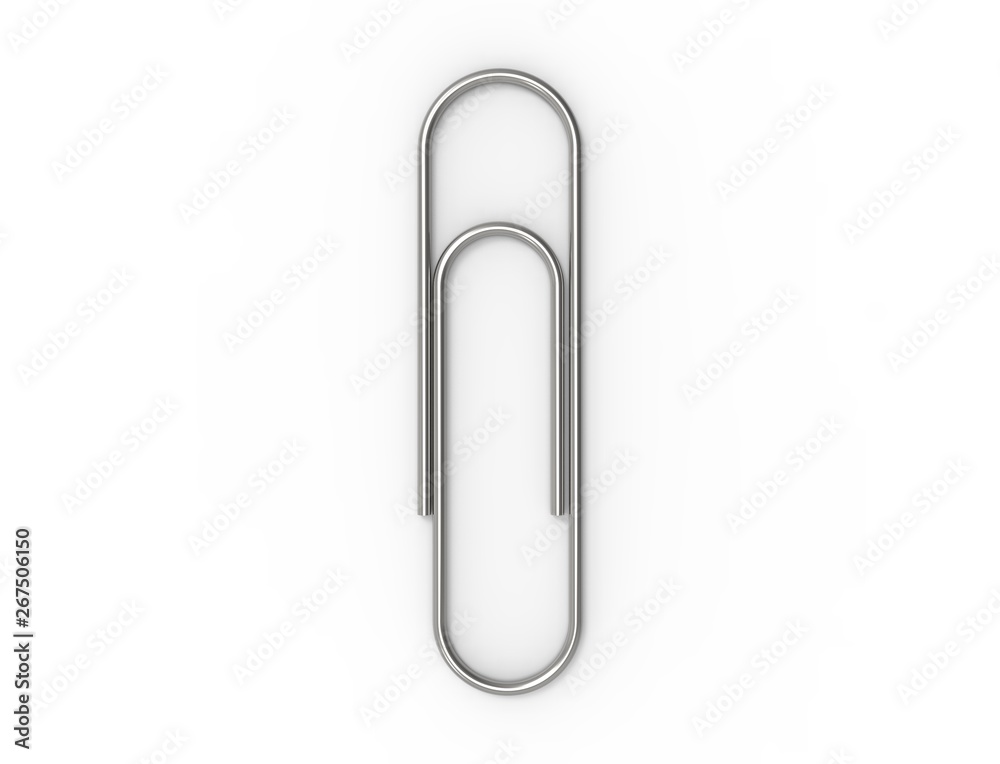 3D rendering illustration of a metal paperclip isolated in white studio background 3D rendering illustration of a metal paperclip isolated in white studio background