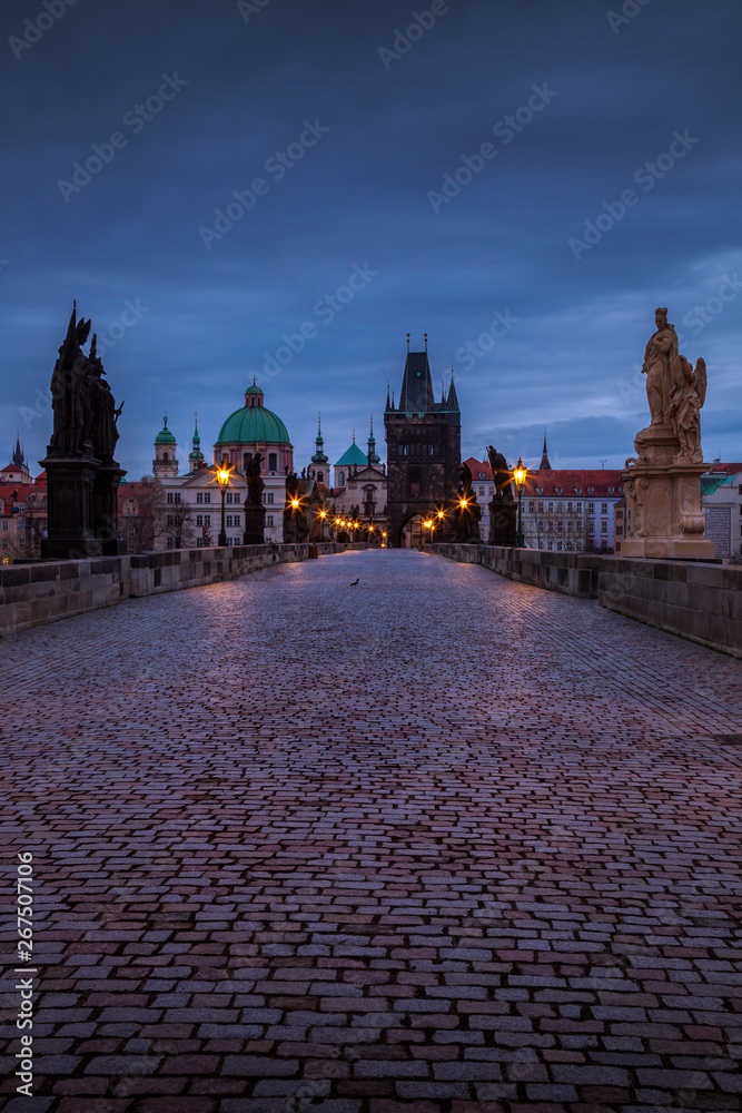 Prague's landmark Charles Bridge at Twilight