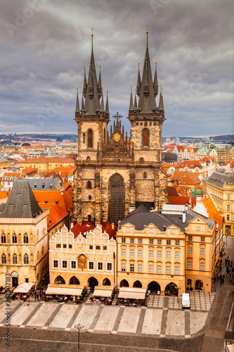 Prague's Tyn Church from above