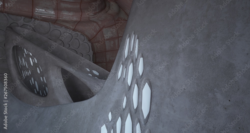 Obraz premium Empty smooth abstract room interior of sheets rusted metal . Architectural background. 3D illustration and rendering