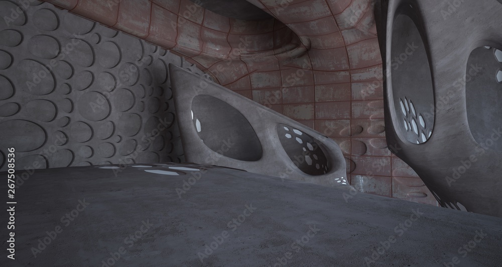 Empty smooth abstract room interior of sheets rusted metal . Architectural background. 3D illustration and rendering Empty smooth abstract room interior of sheets rusted metal . Architectural background. 3D illustration and rendering