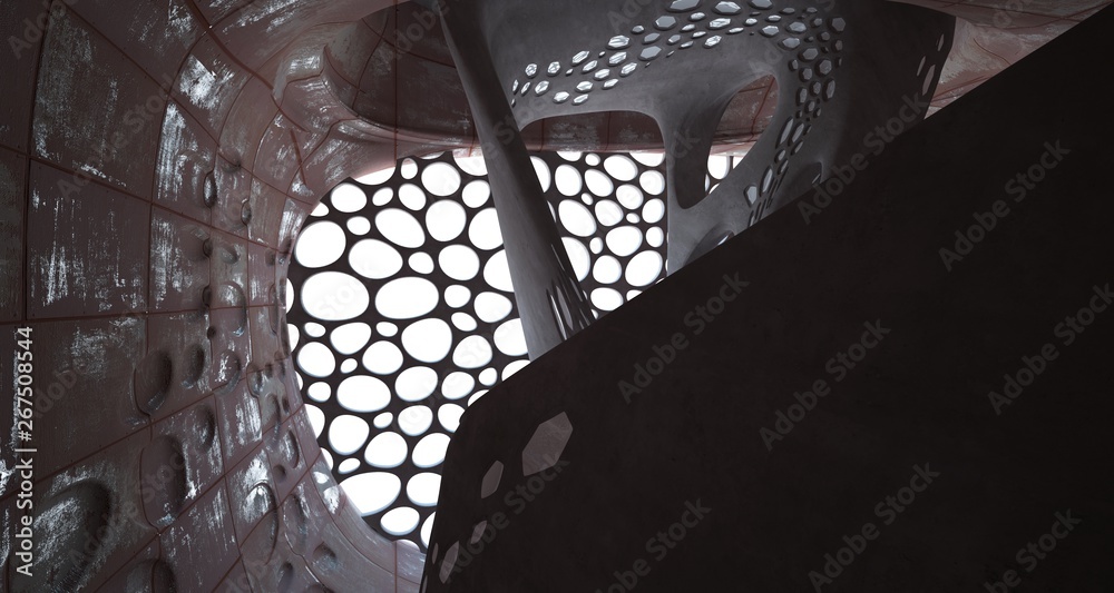 Empty smooth abstract room interior of sheets rusted metal . Architectural background. 3D illustration and rendering Empty smooth abstract room interior of sheets rusted metal . Architectural background. 3D illustration and rendering