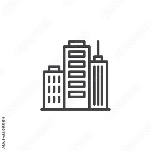 Business buildings line icon. linear style sign for mobile concept and web design. Office building outline vector icon. Symbol, logo illustration. Pixel perfect vector graphics