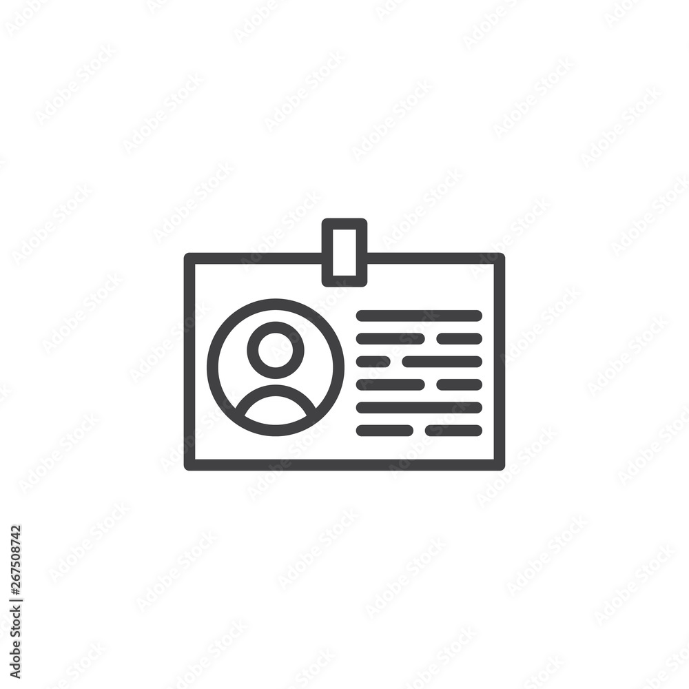 Employee Id Card line icon. linear style sign for mobile concept and web design. Identification card badge outline vector icon. Symbol, logo illustration. Pixel perfect vector graphics Employee Id Card line icon. linear style sign for mobile concept and web design. Identification card badge outline vector icon. Symbol, logo illustration. Pixel perfect vector graphics