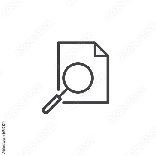 Document file search line icon. linear style sign for mobile concept and web design. Magnifying Glass and paper document outline vector icon. Symbol, logo illustration. Pixel perfect vector graphics