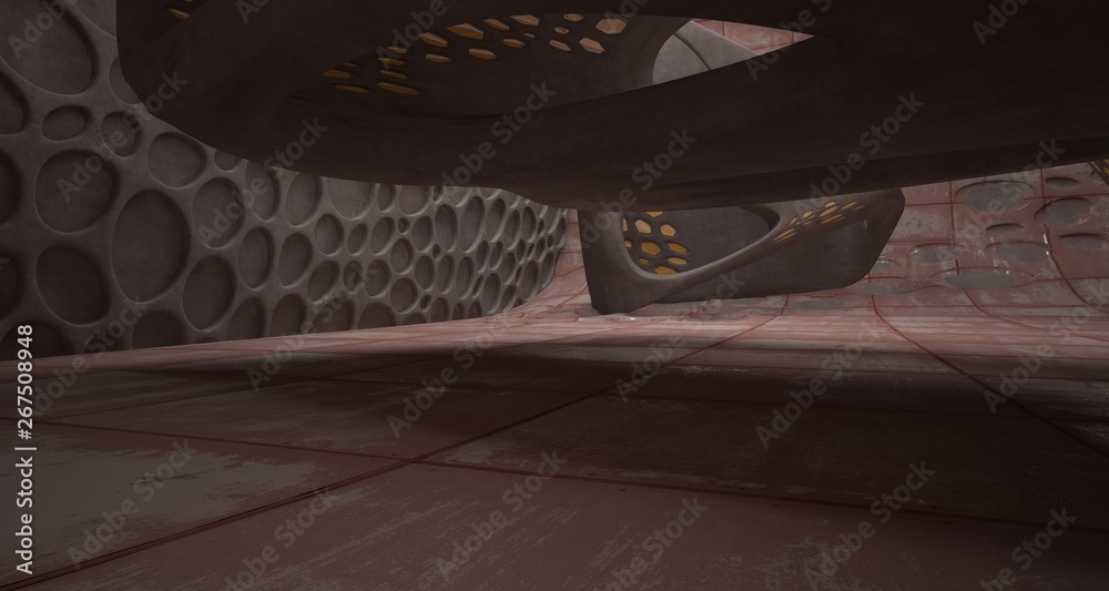 Empty smooth abstract room interior of sheets rusted metal . Architectural background. 3D illustration and rendering Empty smooth abstract room interior of sheets rusted metal . Architectural background. 3D illustration and rendering