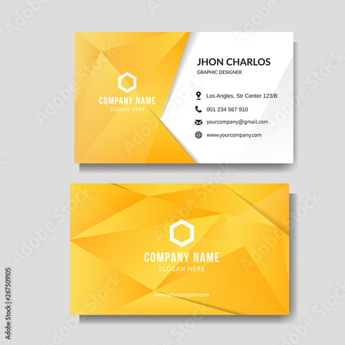 Modern yellow business card with low poly