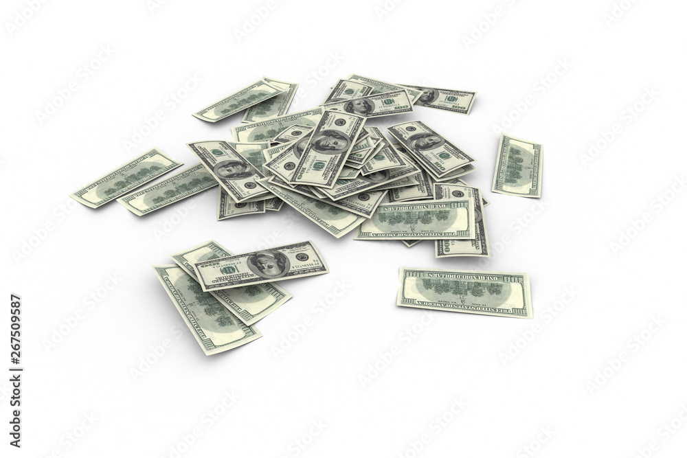 Dollar Banknotes Flying and Dropping on White Dollar Banknotes Flying and Dropping on White