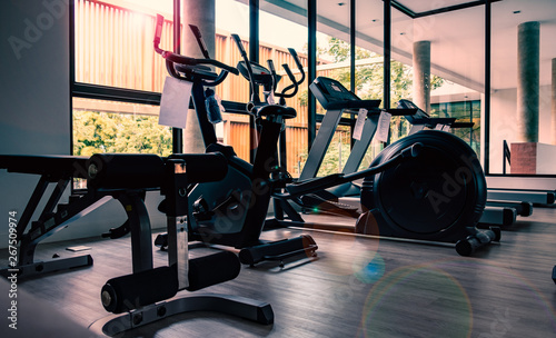Fitness machine in luxury fitness room in the morning