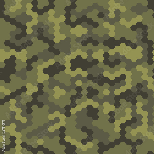 Abstract military or police camouflage background from green tones. Made from geometric hex shapes.