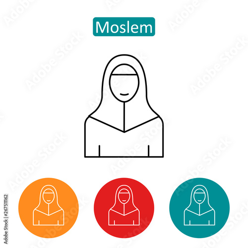 Moslem in hijab outline icons set.