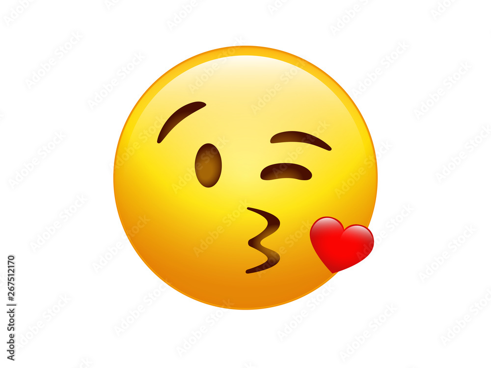 Fototapeta premium vector gradient yellow smiley kissing face with heart icon