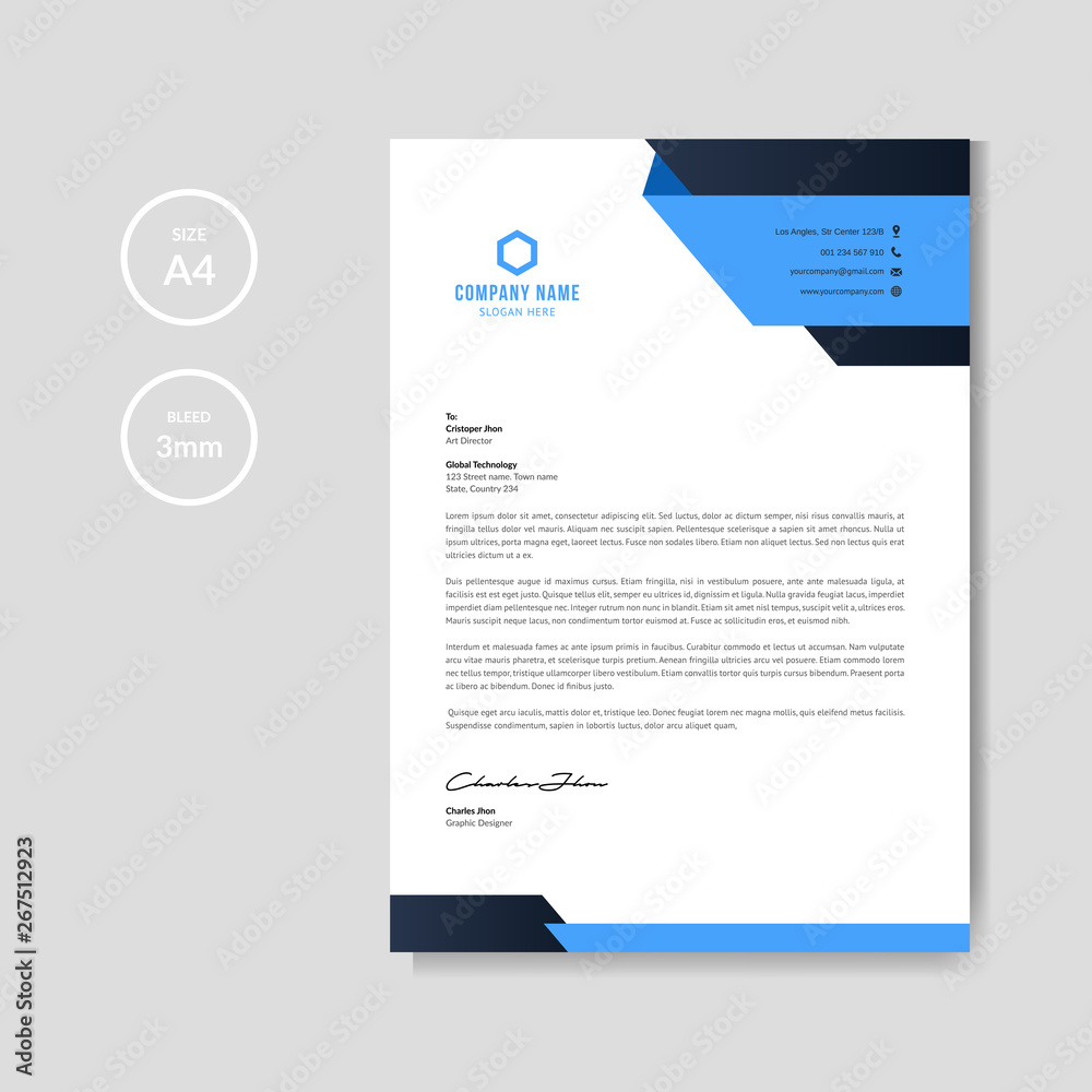 Modern blue letterhead