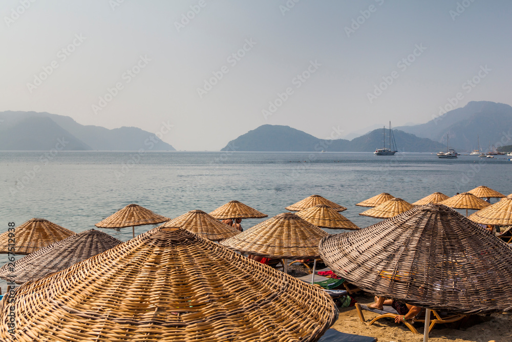 Picturesque view of the sea and mountain on the shore. Marmaris. Turkey