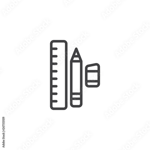 Ruler pencil and eraser line icon. linear style sign for mobile concept and web design. Drawing Tools outline vector icon. Symbol, logo illustration. Pixel perfect vector graphics