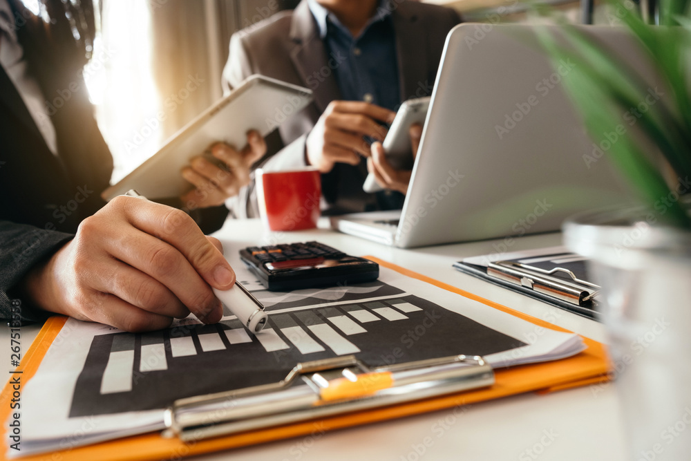 custom made wallpaper toronto digitalNew startup project. Business team meeting present.professional investor working with Finance managers task. with smart phone and laptop and digital tablet computer in morning light
