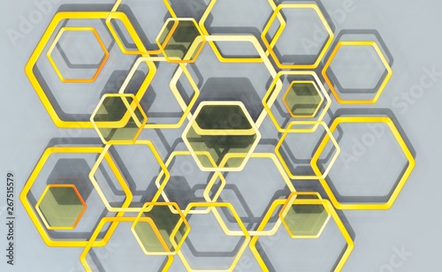 Yellow hexagons modern graphic background 3d render illustration