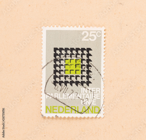 THE NETHERLANDS 1970: A stamp printed in the Netherlands shows a logo of the Inter Parlementaire Unie, circa 1970