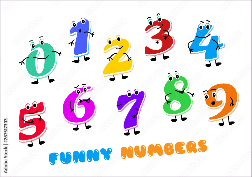 Cartoon characters. One, two, three, four, five, six, seven, eight, nine,  zero. Stock Vector