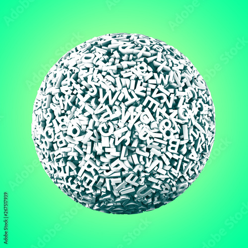 Big data concept. Huge amount 3d letters and numbers of white ball  isolated on green background  3D illustration.