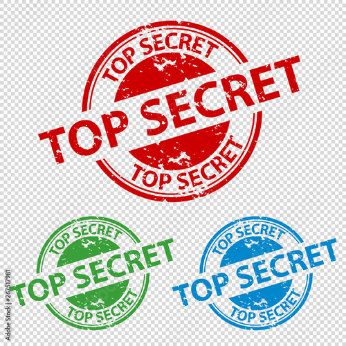Rubber Stamp Seal Top Secret - Colorful Vector Illustration - Isolated On Transparent Background