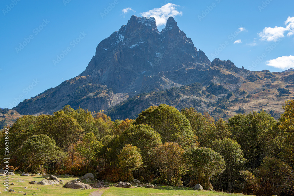Naklejka premium View of the famous Pic du Midi Ossau in the French Pyrenees mountains