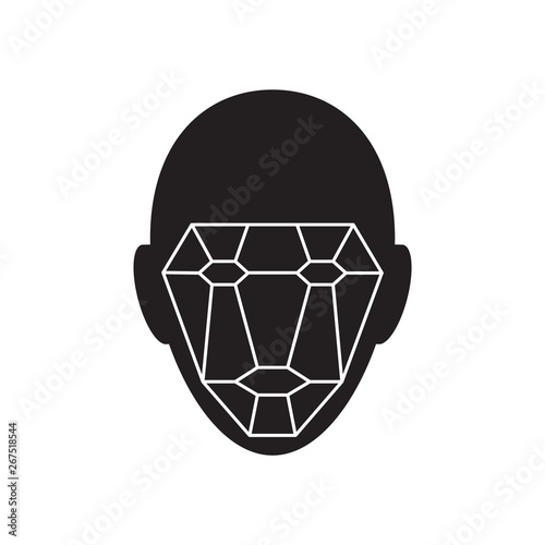 Icon of identity biometric verification sign. Face recognition system. Scanning grid tehnology vector symbol.