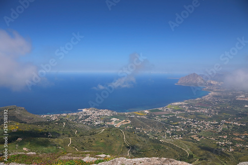 View of the Sicilian coast from mount Erice, Italy