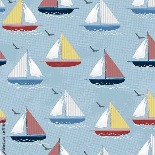 Sailboats and seagulls pattern texture design