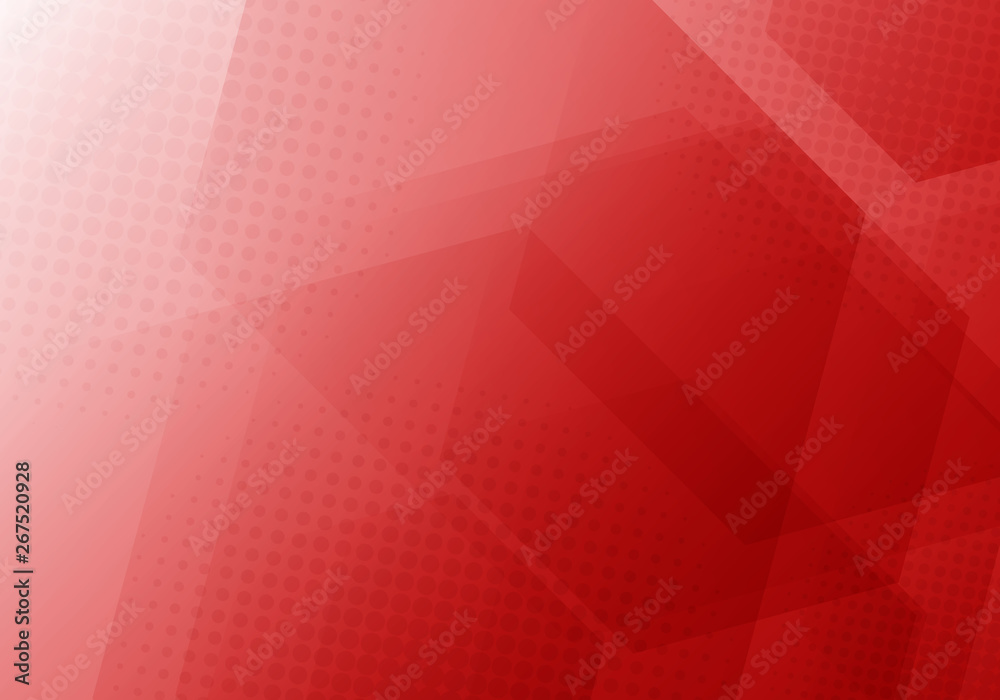 Abstract red geometric hexagons overlapping background with halftone radial texture. Abstract red geometric hexagons overlapping background with halftone radial texture.