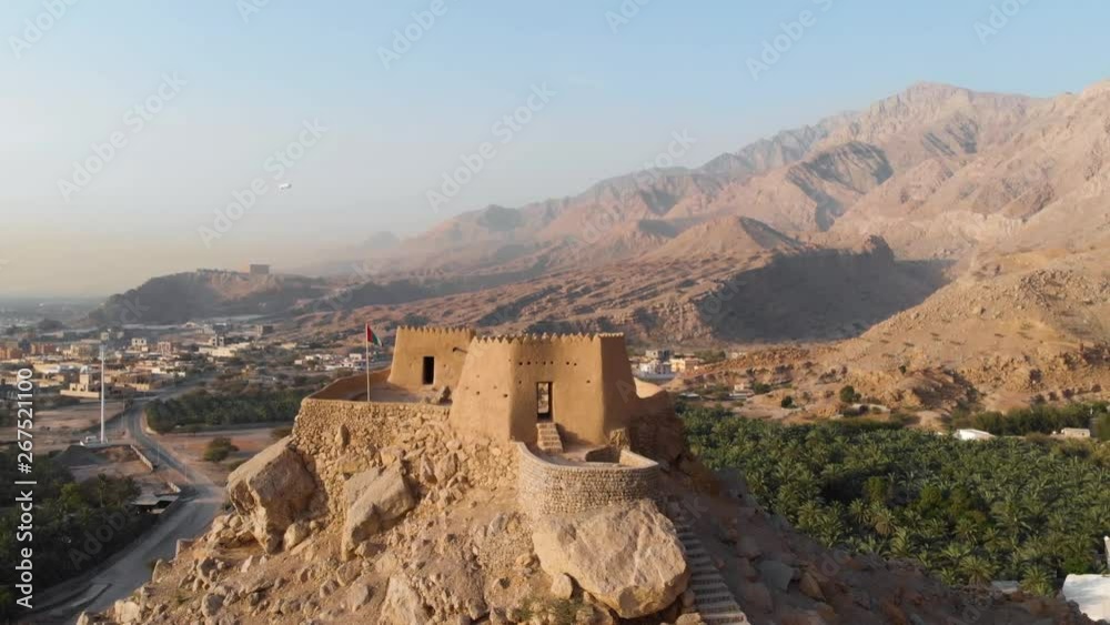 Dhayah Fort in North Ras Khaimah emirate in UAE aerial footage Dhayah Fort in North Ras Khaimah emirate in UAE aerial footage