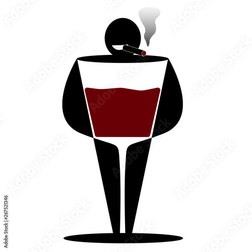 isolated vector silhouette of male alcoholic smoking cigar