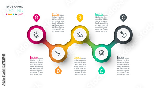 Circle label infographic with step by steps.