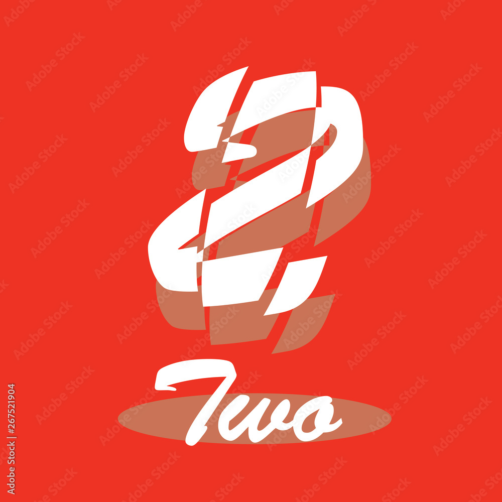 Number Two, 2 isolated on red background with shadow. Vector illustration, easy to edit. Template for your design, website, brochure, cover, business annual report Number Two, 2 isolated on red background with shadow. Vector illustration, easy to edit. Template for your design, website, brochure, cover, business annual report