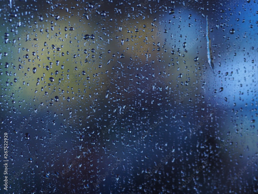 Rain Drops on the Window Glass photo in car effect blue color water motion movement