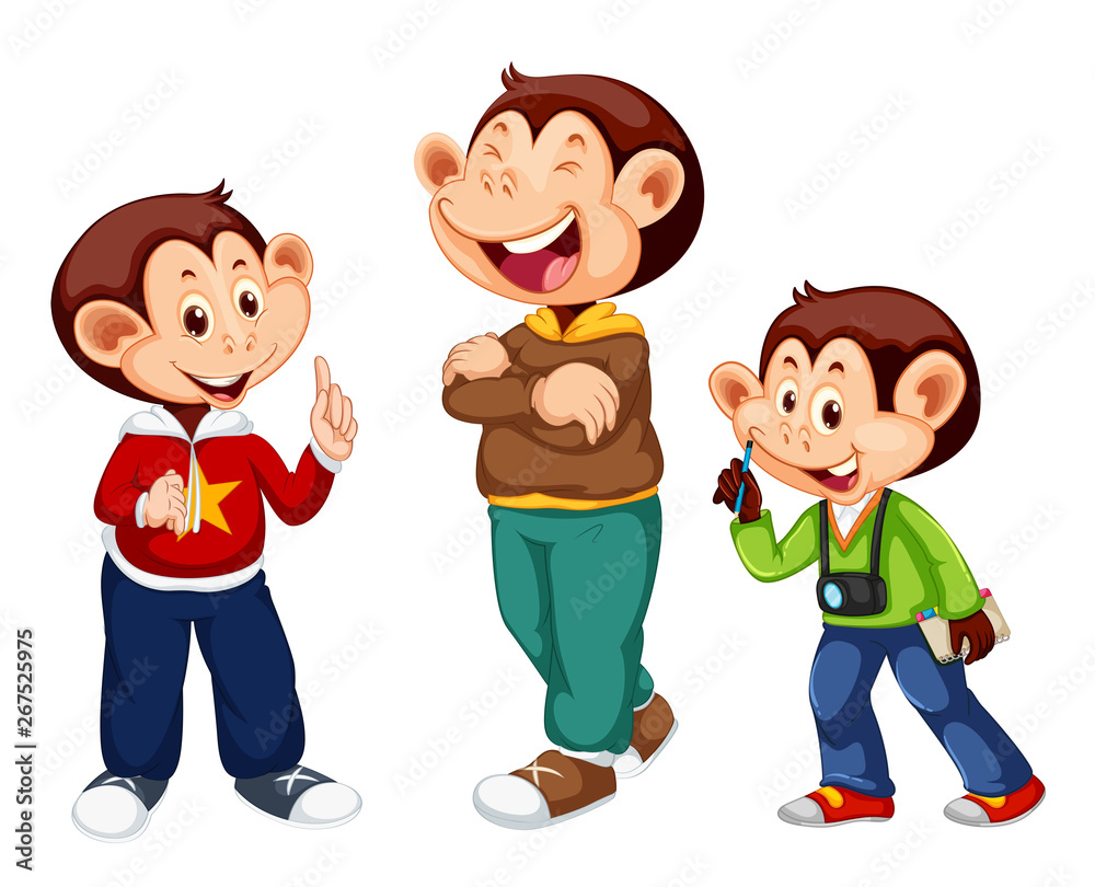 Set of cute monkey character Set of cute monkey character