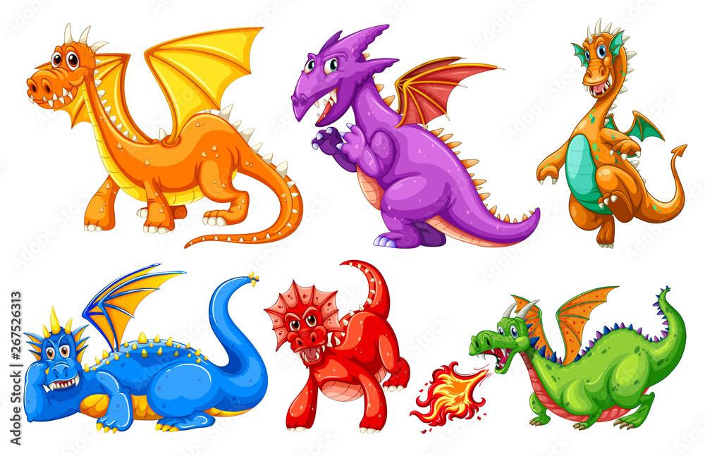 Plakat Set of dragon character