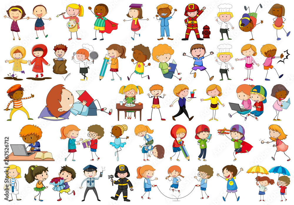 Set of doodle kids character Set of doodle kids character