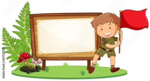 Boy scout on wooden board
