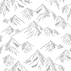 Wandcirkels Bergen patronen Grafisch zwart-wit bergenlandschap schets  © aluna1