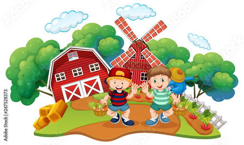 Children at the farm scene