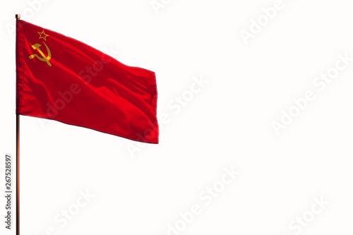 Fluttering Soviet Union (SSSR, USSR) isolated flag on white background, mockup with the space for your content.