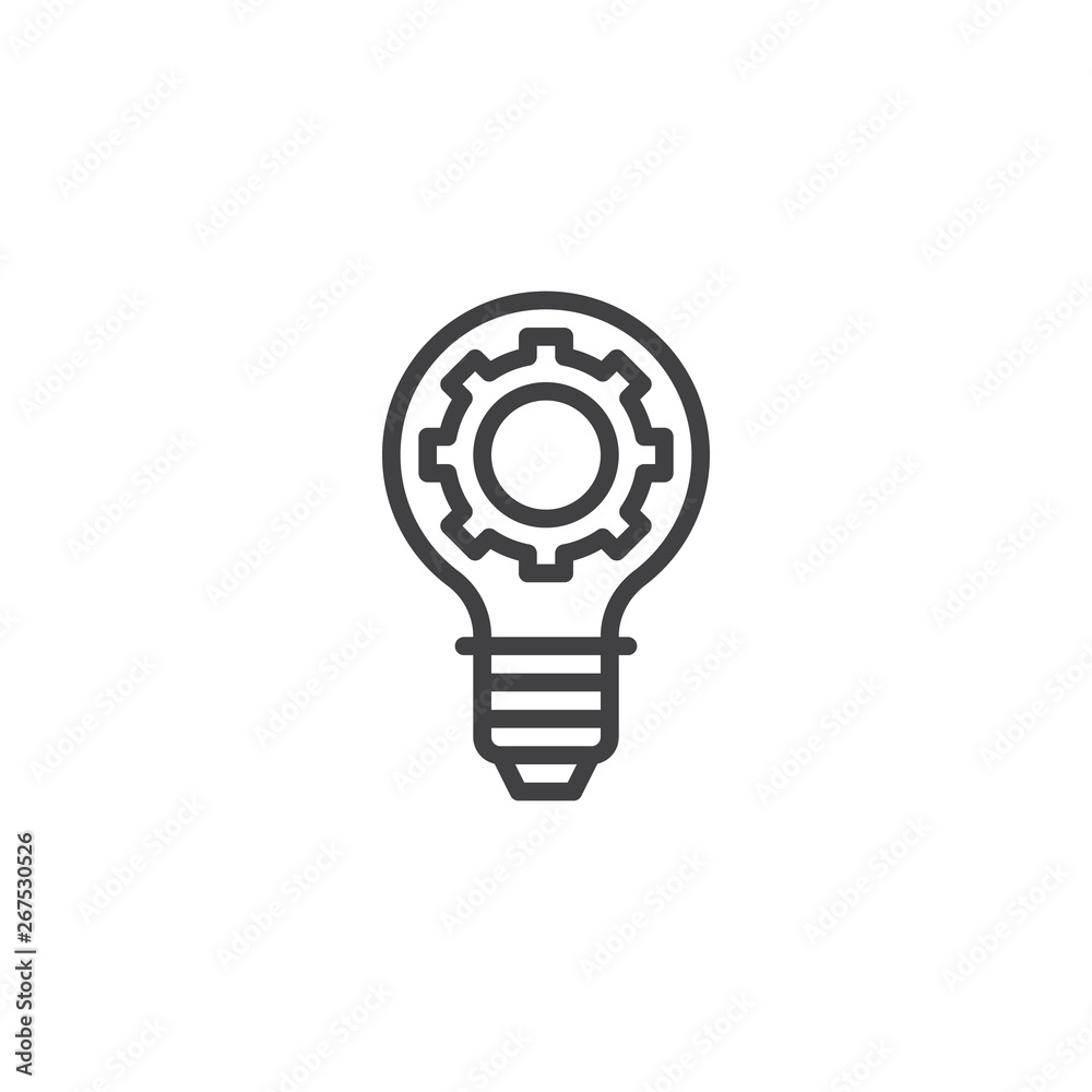 Idea generation line icon. Cogwheel and lightbulb linear style sign for mobile concept and web design. Lamp with gear outline vector icon. Working process symbol, logo illustration. Pixel perfect Idea generation line icon. Cogwheel and lightbulb linear style sign for mobile concept and web design. Lamp with gear outline vector icon. Working process symbol, logo illustration. Pixel perfect