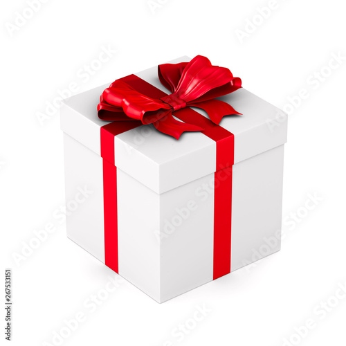 white box with red bow on white background. Isolated 3D illustration
