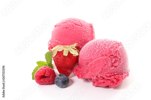 berry fruit ice cream isolated on white background