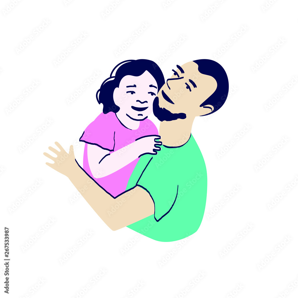Vector illustration of father and daughter. Stylish flat design. Family in the summer. Vector illustration of father and daughter. Stylish flat design. Family in the summer.